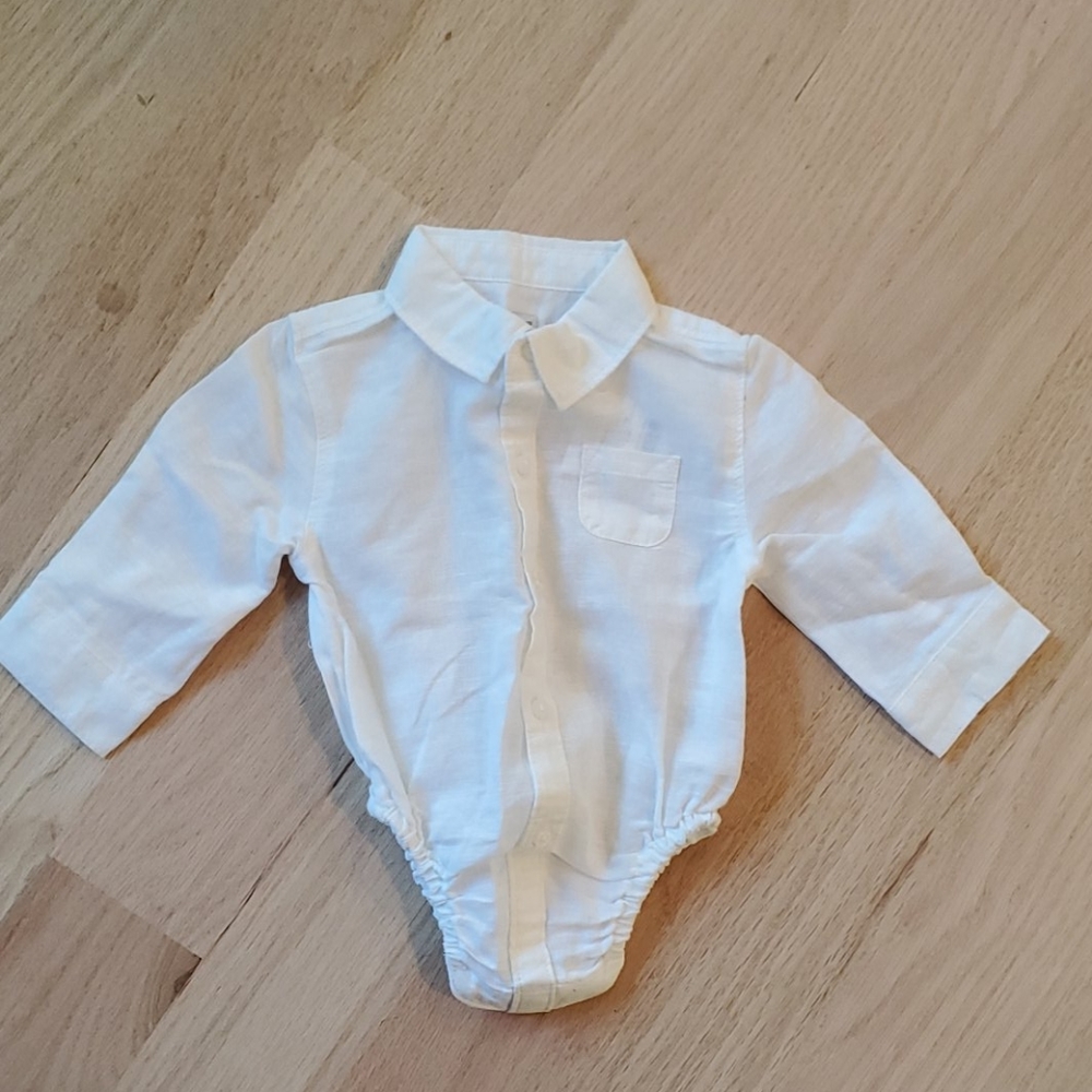 Janie and Jack linen white collared onesie